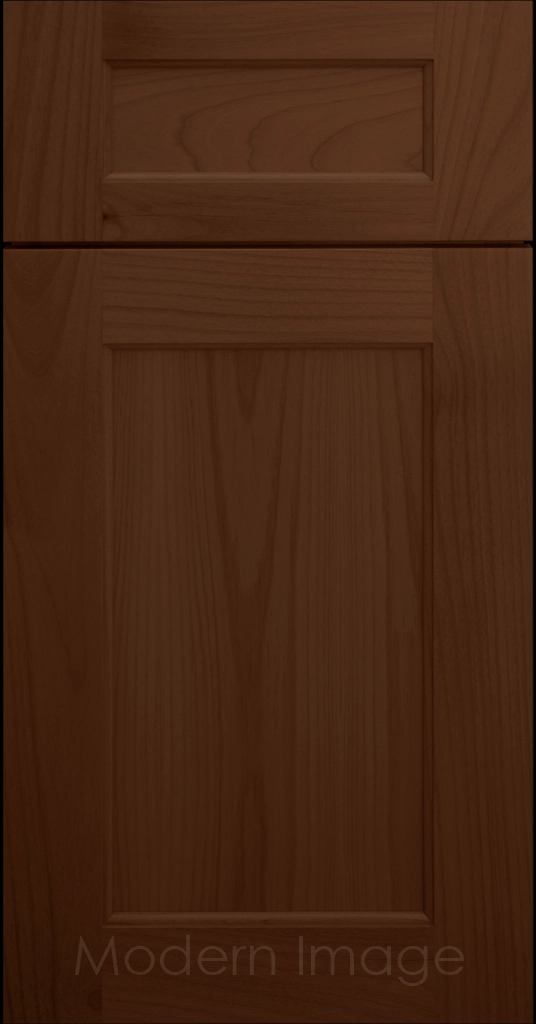Close-up of our  Carlsbad II Shaker style cabinets with a warm Pecan stain.